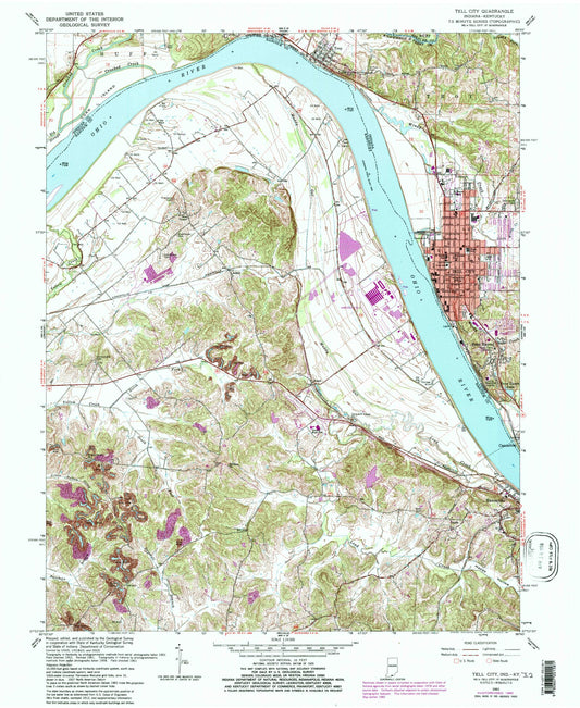 Classic USGS Tell City Indiana 7.5'x7.5' Topo Map Image