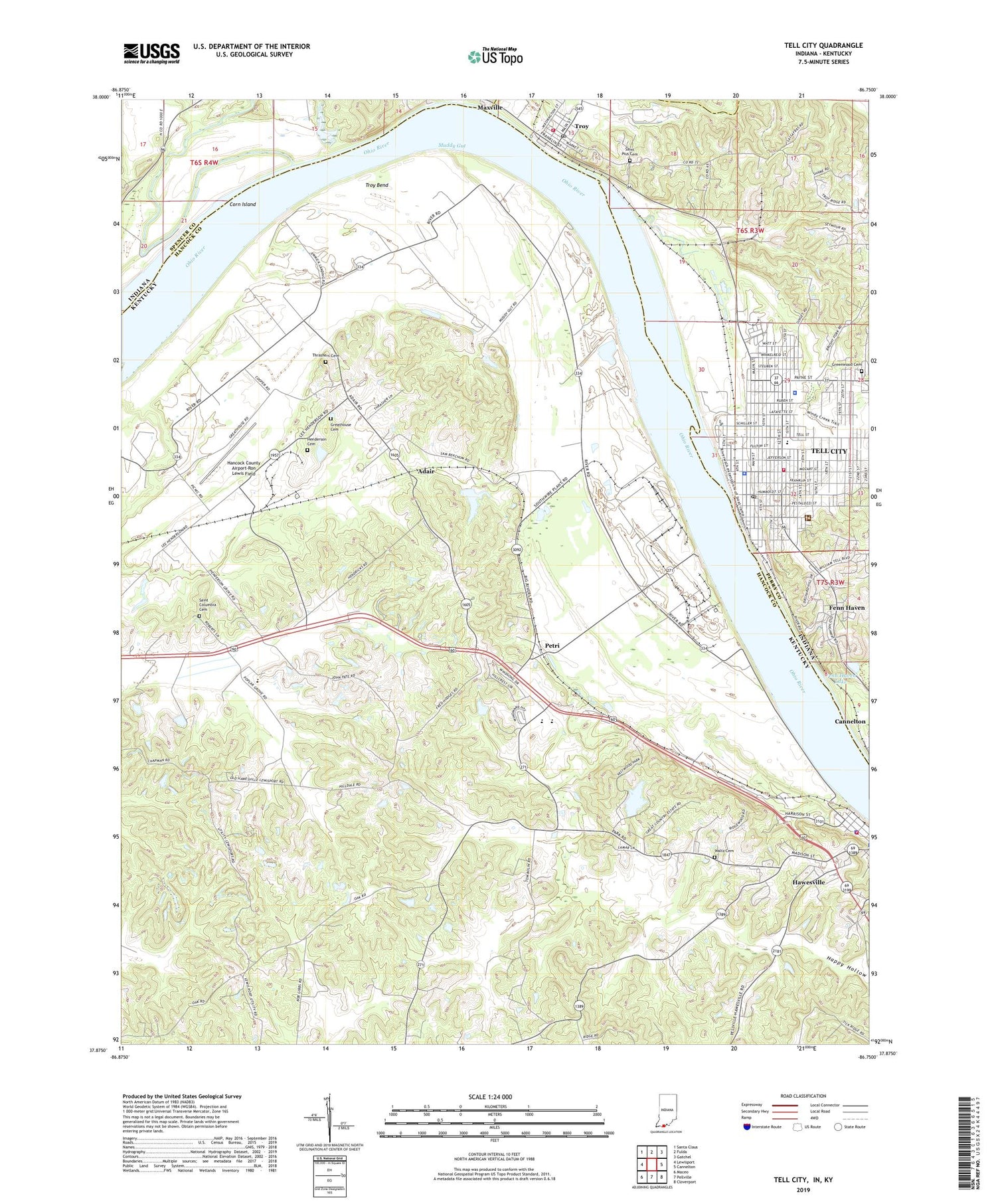 Tell City Indiana US Topo Map Image
