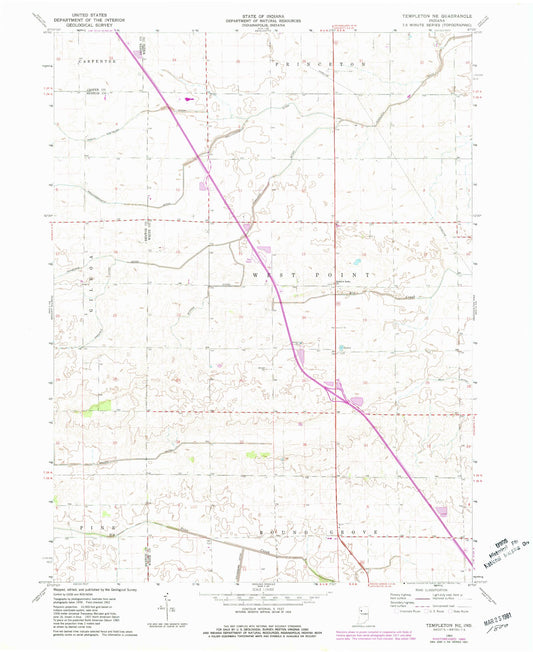 Classic USGS Templeton NE Indiana 7.5'x7.5' Topo Map Image