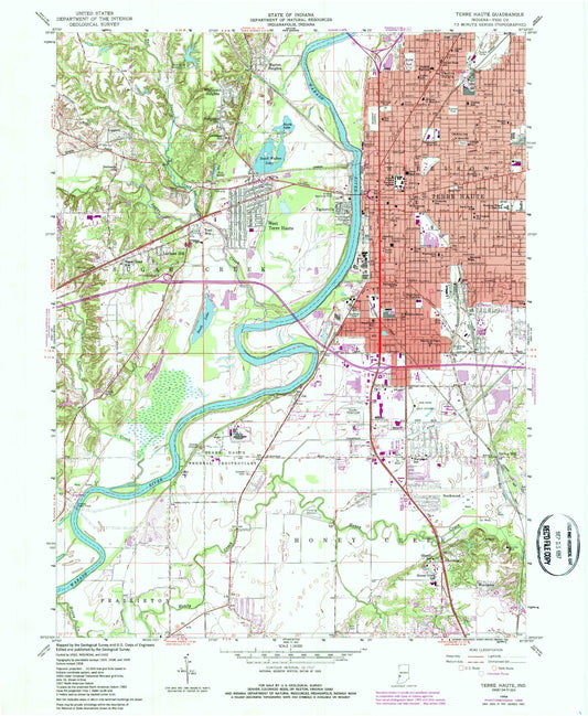 Classic USGS Terre Haute Indiana 7.5'x7.5' Topo Map Image