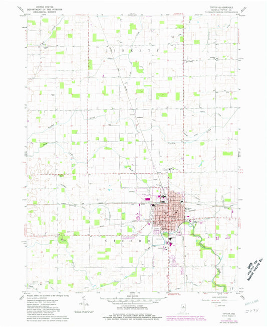 Classic USGS Tipton Indiana 7.5'x7.5' Topo Map Image