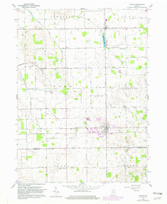 Classic USGS Topeka Indiana 7.5'x7.5' Topo Map Image
