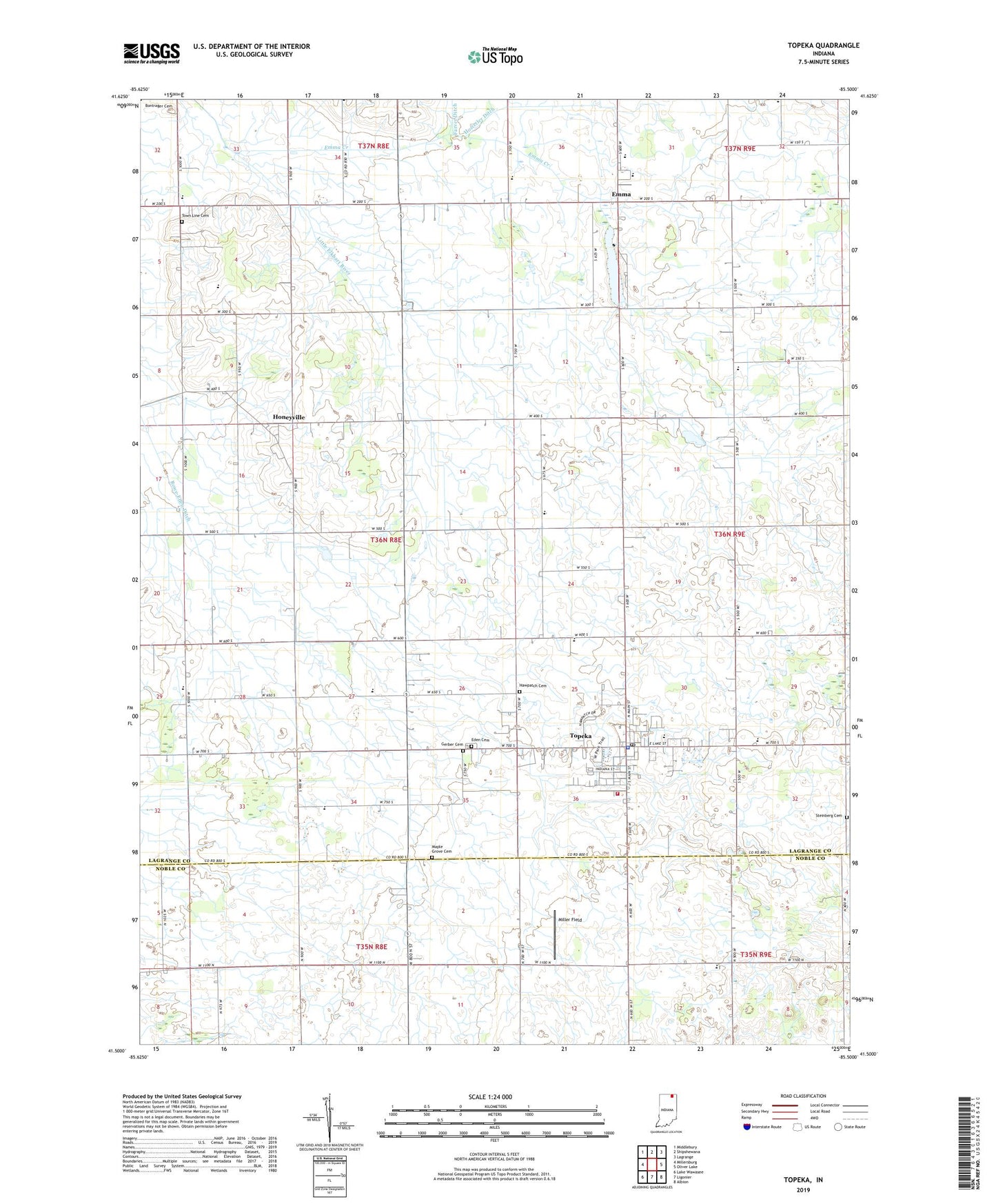 Topeka Indiana US Topo Map Image