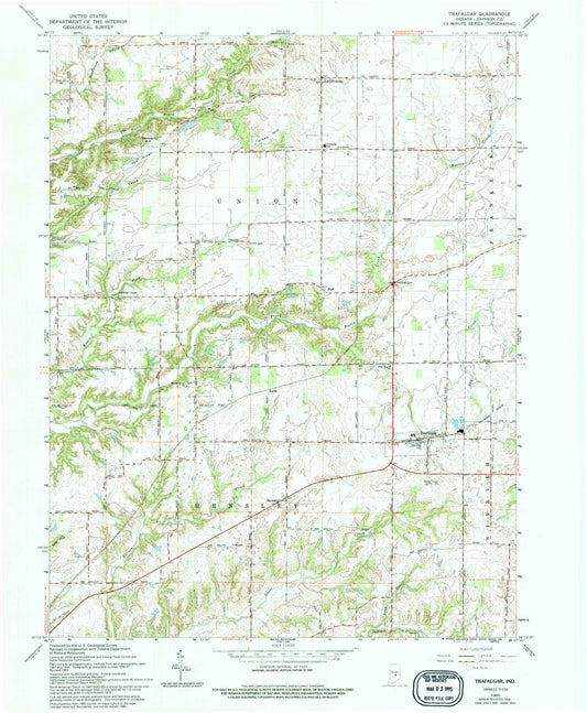 Classic USGS Trafalgar Indiana 7.5'x7.5' Topo Map Image