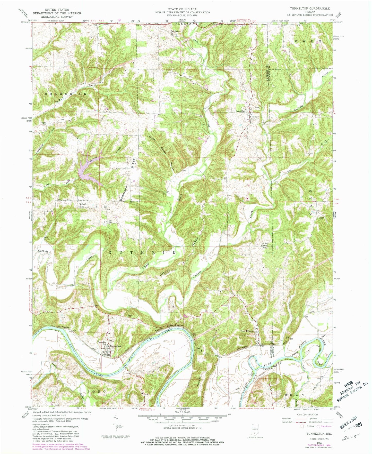 Classic USGS Tunnelton Indiana 7.5'x7.5' Topo Map Image