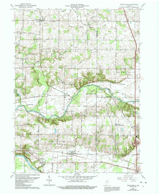Classic USGS Twelve Mile Indiana 7.5'x7.5' Topo Map Image
