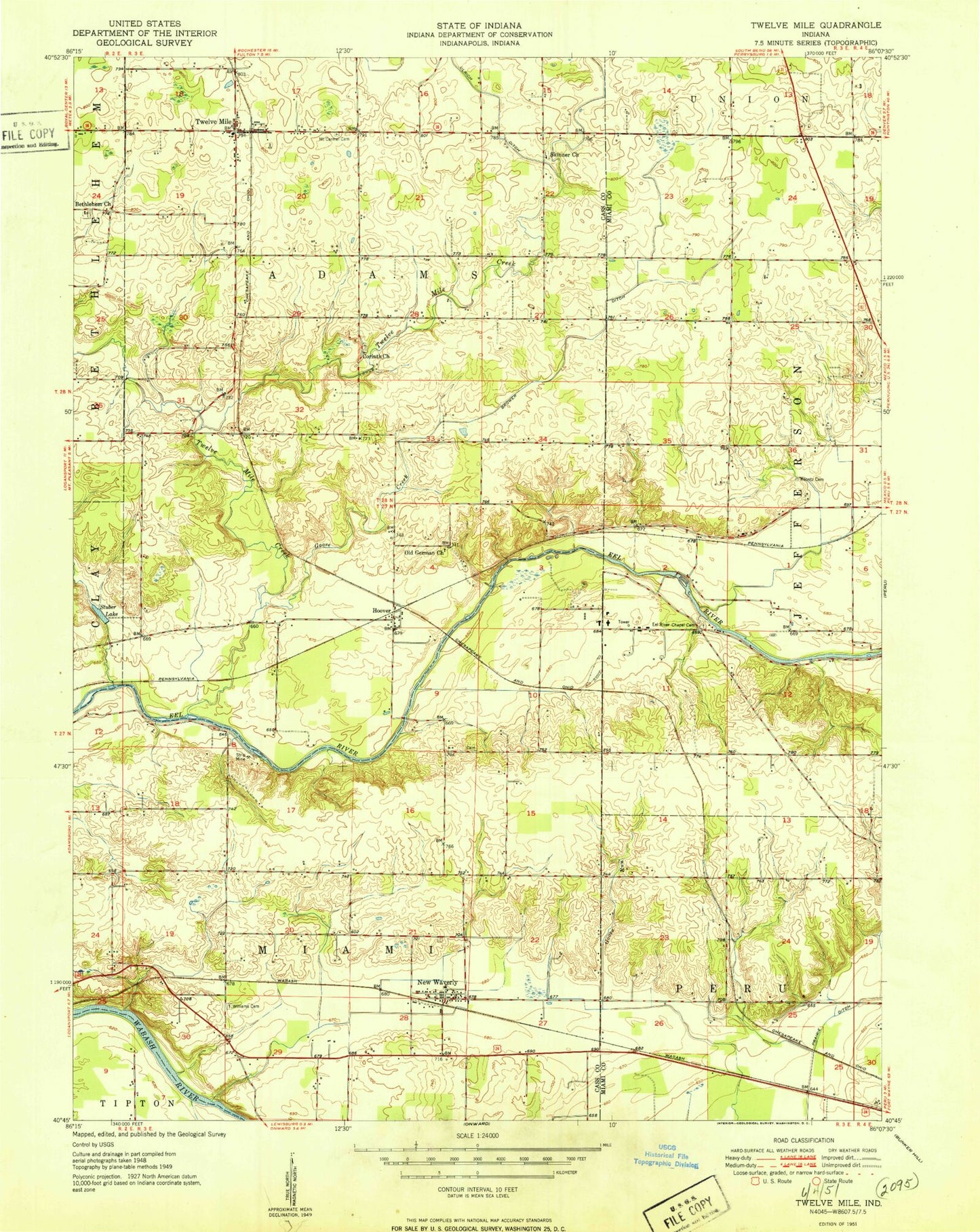 Classic USGS Twelve Mile Indiana 7.5'x7.5' Topo Map Image