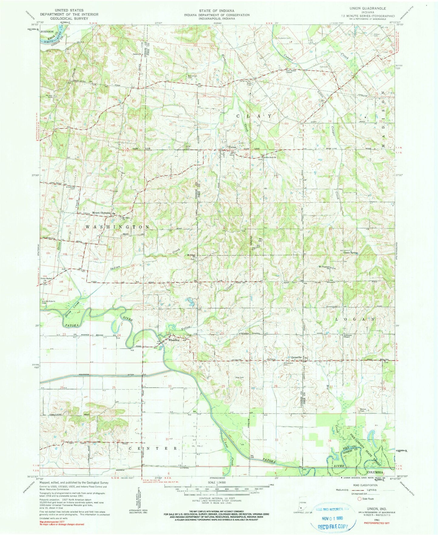 Classic USGS Union Indiana 7.5'x7.5' Topo Map Image