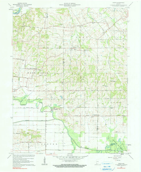 Classic USGS Union Indiana 7.5'x7.5' Topo Map Image