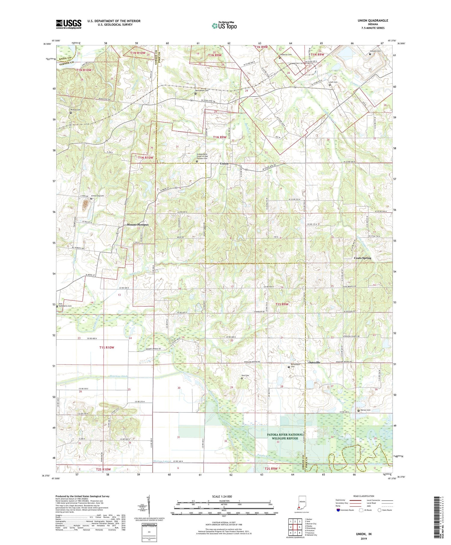 Union Indiana US Topo Map Image