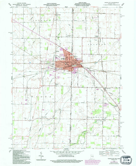 Classic USGS Union City Indiana 7.5'x7.5' Topo Map Image