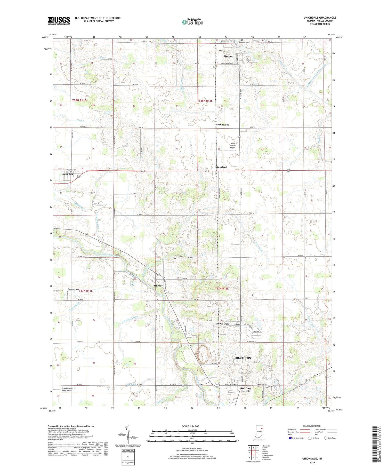 Uniondale Indiana US Topo Map Image