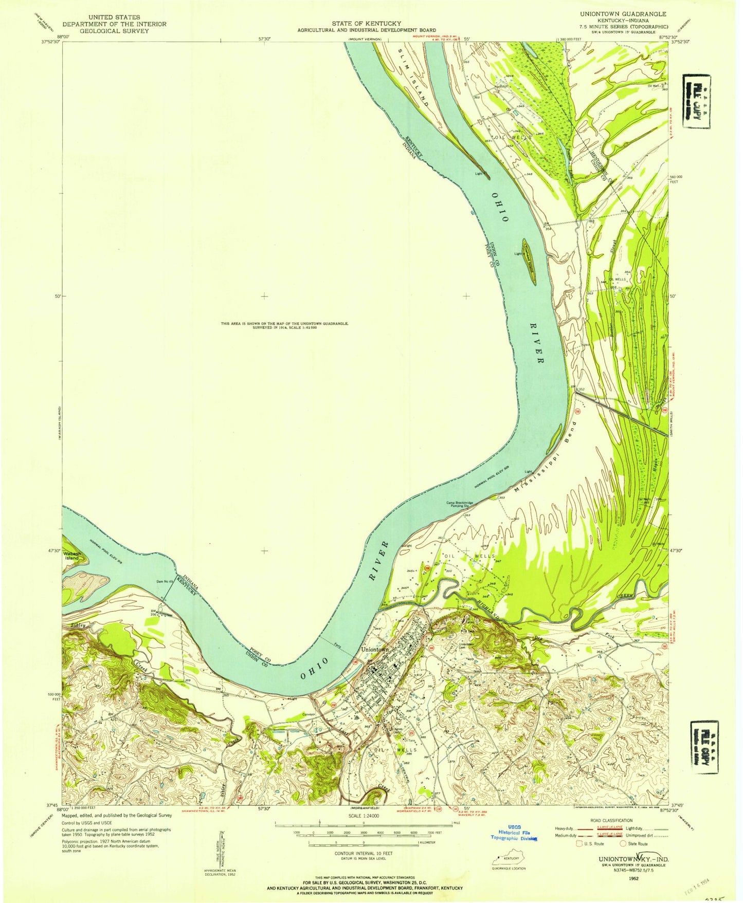Classic USGS Uniontown Kentucky 7.5'x7.5' Topo Map Image