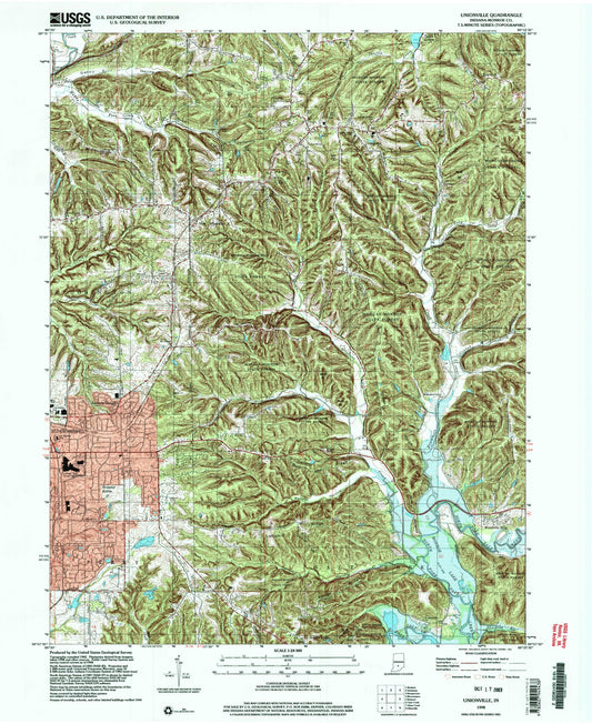Classic USGS Unionville Indiana 7.5'x7.5' Topo Map Image