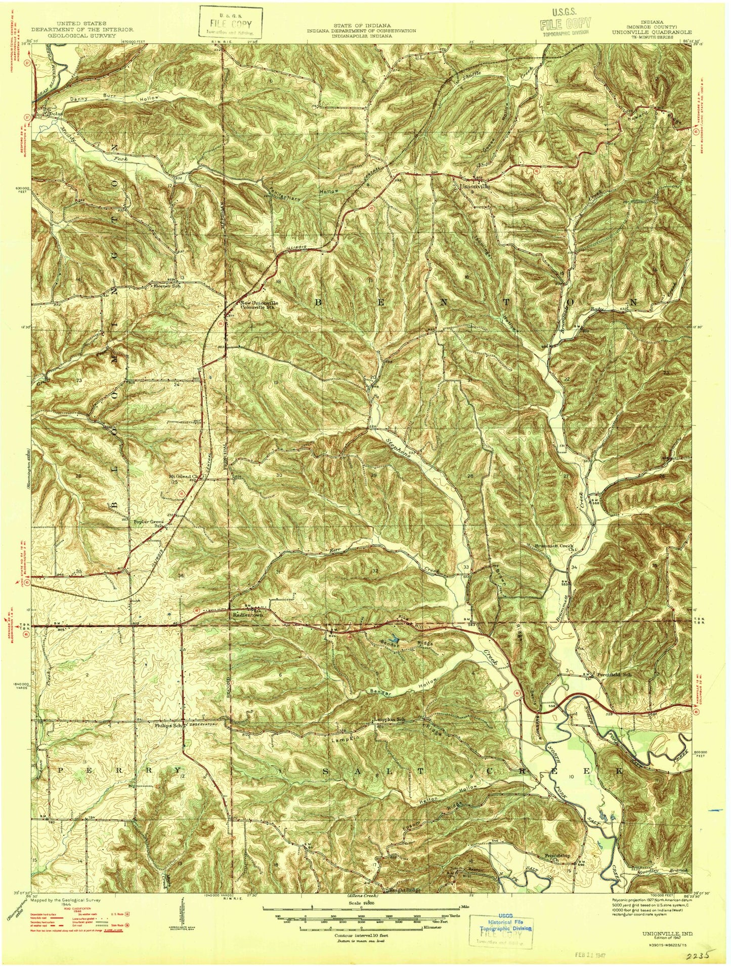 Classic USGS Unionville Indiana 7.5'x7.5' Topo Map Image