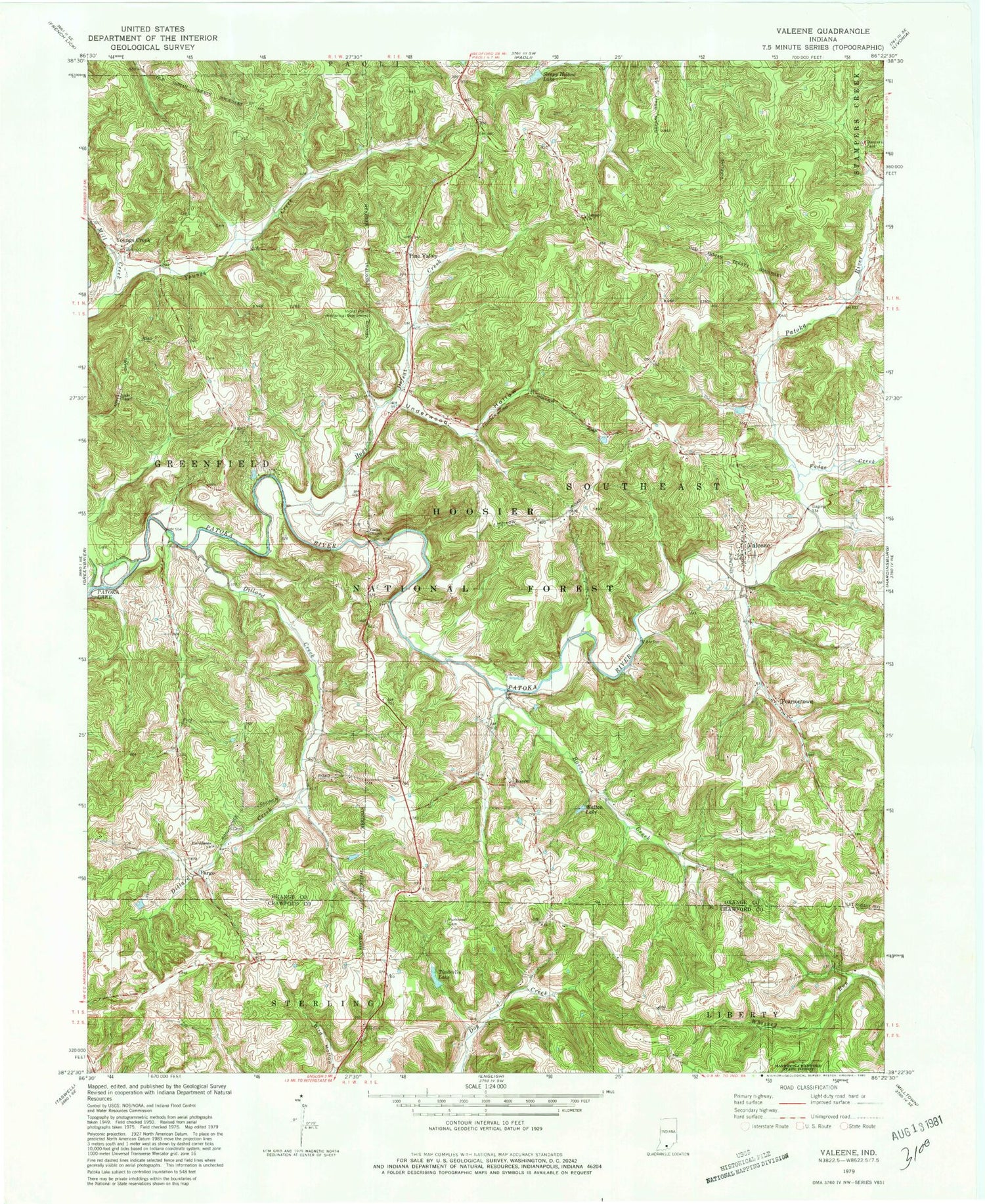 Classic USGS Valeene Indiana 7.5'x7.5' Topo Map Image