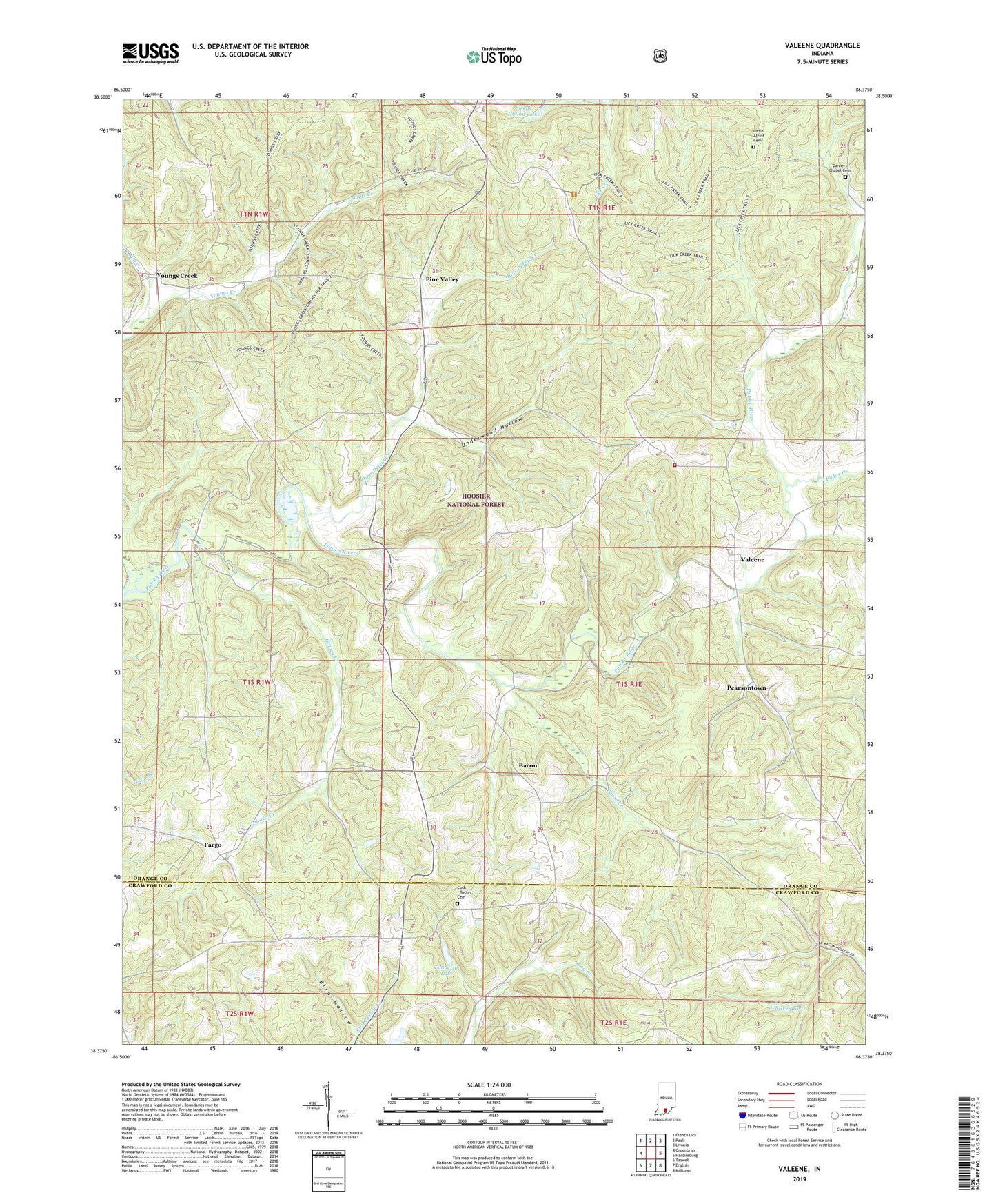 Valeene Indiana US Topo Map Image