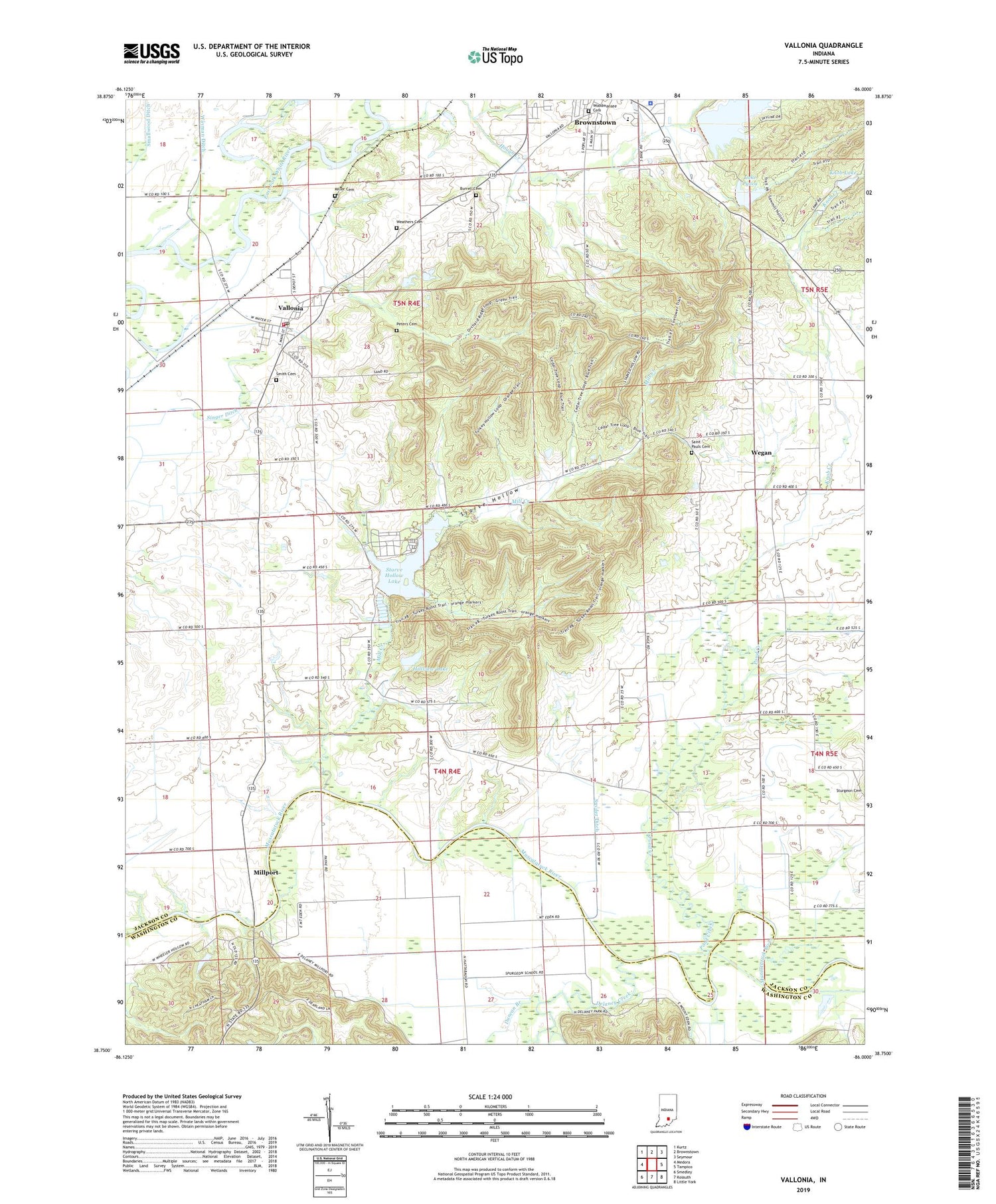 Vallonia Indiana US Topo Map Image