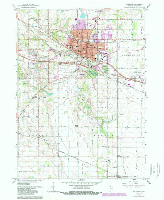 Classic USGS Valparaiso Indiana 7.5'x7.5' Topo Map Image
