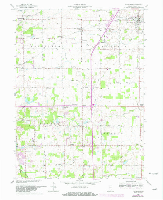 Classic USGS Van Buren Indiana 7.5'x7.5' Topo Map Image