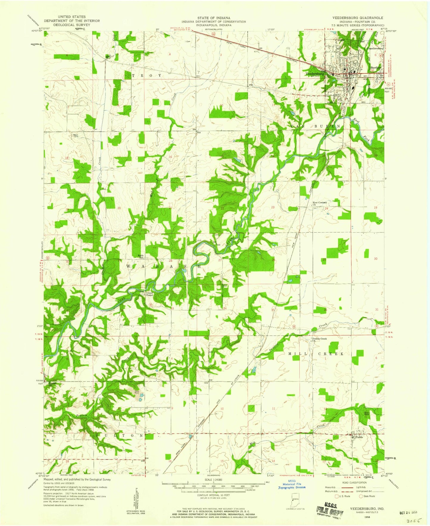 Classic USGS Veedersburg Indiana 7.5'x7.5' Topo Map Image