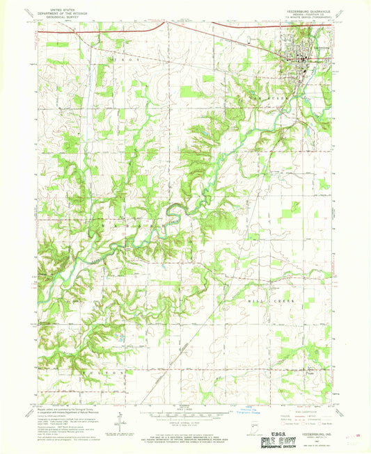 Classic USGS Veedersburg Indiana 7.5'x7.5' Topo Map Image