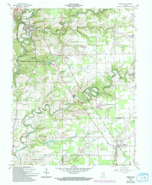 Classic USGS Vernon Indiana 7.5'x7.5' Topo Map Image