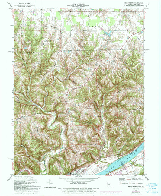 Classic USGS Vevay North Indiana 7.5'x7.5' Topo Map Image