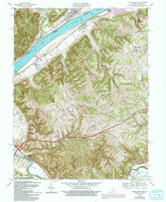 Classic USGS Vevay South Indiana 7.5'x7.5' Topo Map Image