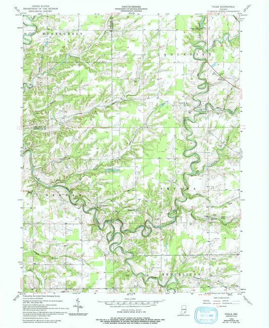 Classic USGS Volga Indiana 7.5'x7.5' Topo Map Image