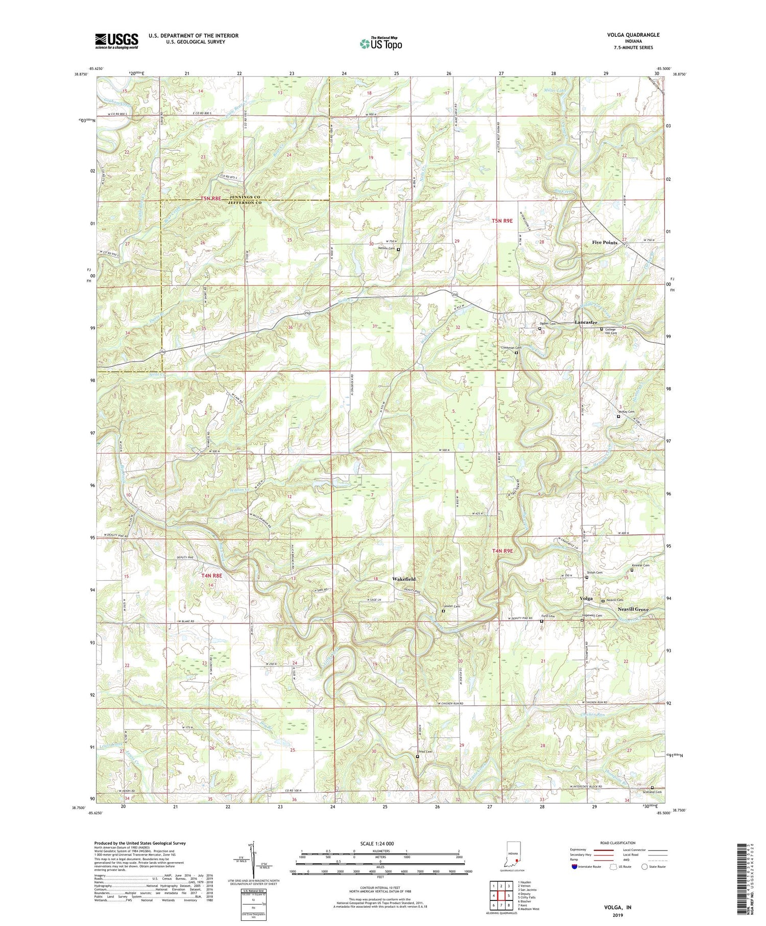 Volga Indiana US Topo Map Image
