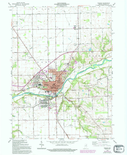 Classic USGS Wabash Indiana 7.5'x7.5' Topo Map Image