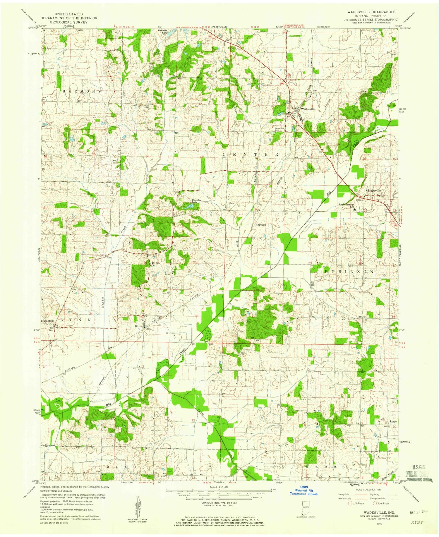Classic USGS Wadesville Indiana 7.5'x7.5' Topo Map Image