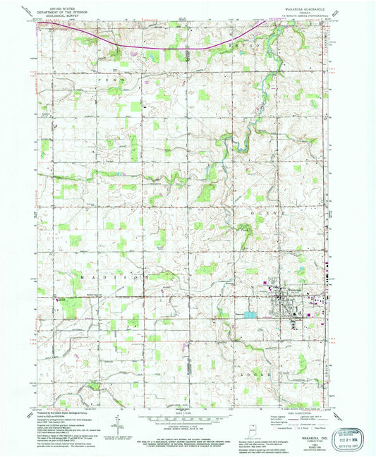 Classic USGS Wakarusa Indiana 7.5'x7.5' Topo Map Image
