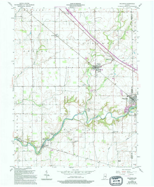Classic USGS Waldron Indiana 7.5'x7.5' Topo Map Image
