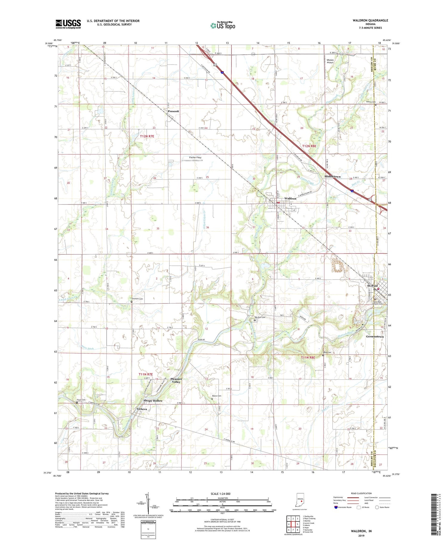 Waldron Indiana US Topo Map Image