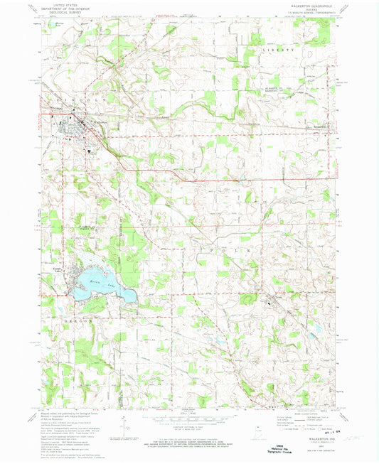 Classic USGS Walkerton Indiana 7.5'x7.5' Topo Map Image