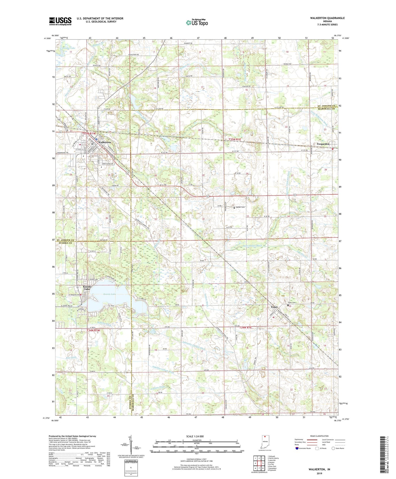 Walkerton Indiana US Topo Map Image