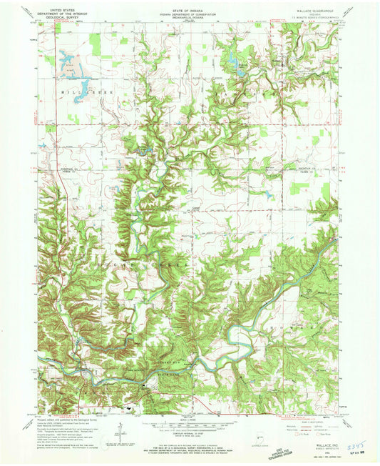 Classic USGS Wallace Indiana 7.5'x7.5' Topo Map Image