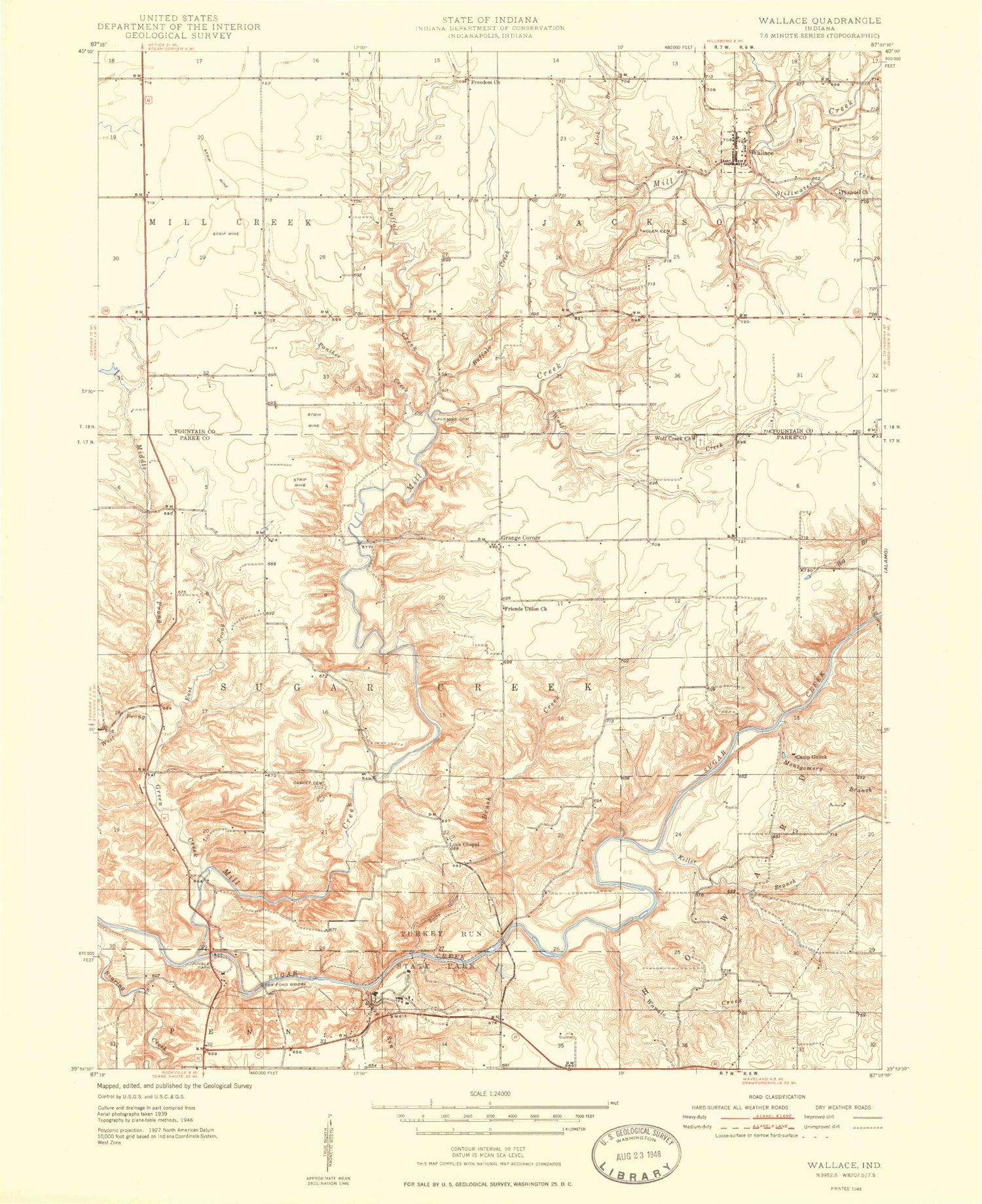 Classic USGS Wallace Indiana 7.5'x7.5' Topo Map Image