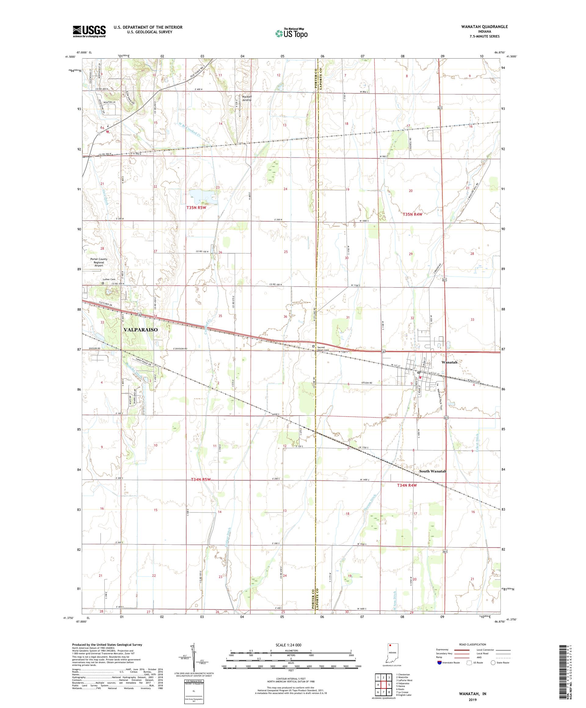 Wanatah Indiana US Topo Map – MyTopo Map Store