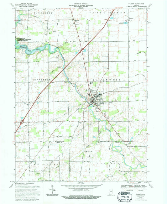 Classic USGS Warren Indiana 7.5'x7.5' Topo Map Image