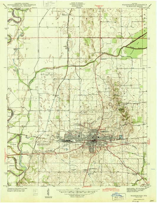 Classic USGS Washington Indiana 7.5'x7.5' Topo Map Image
