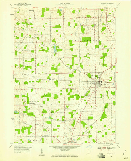 Classic USGS Waterloo Indiana 7.5'x7.5' Topo Map Image