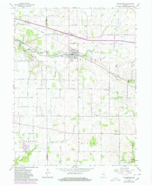 Classic USGS Waynetown Indiana 7.5'x7.5' Topo Map Image