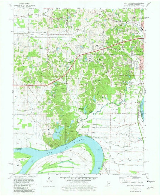 Classic USGS West Franklin Indiana 7.5'x7.5' Topo Map Image