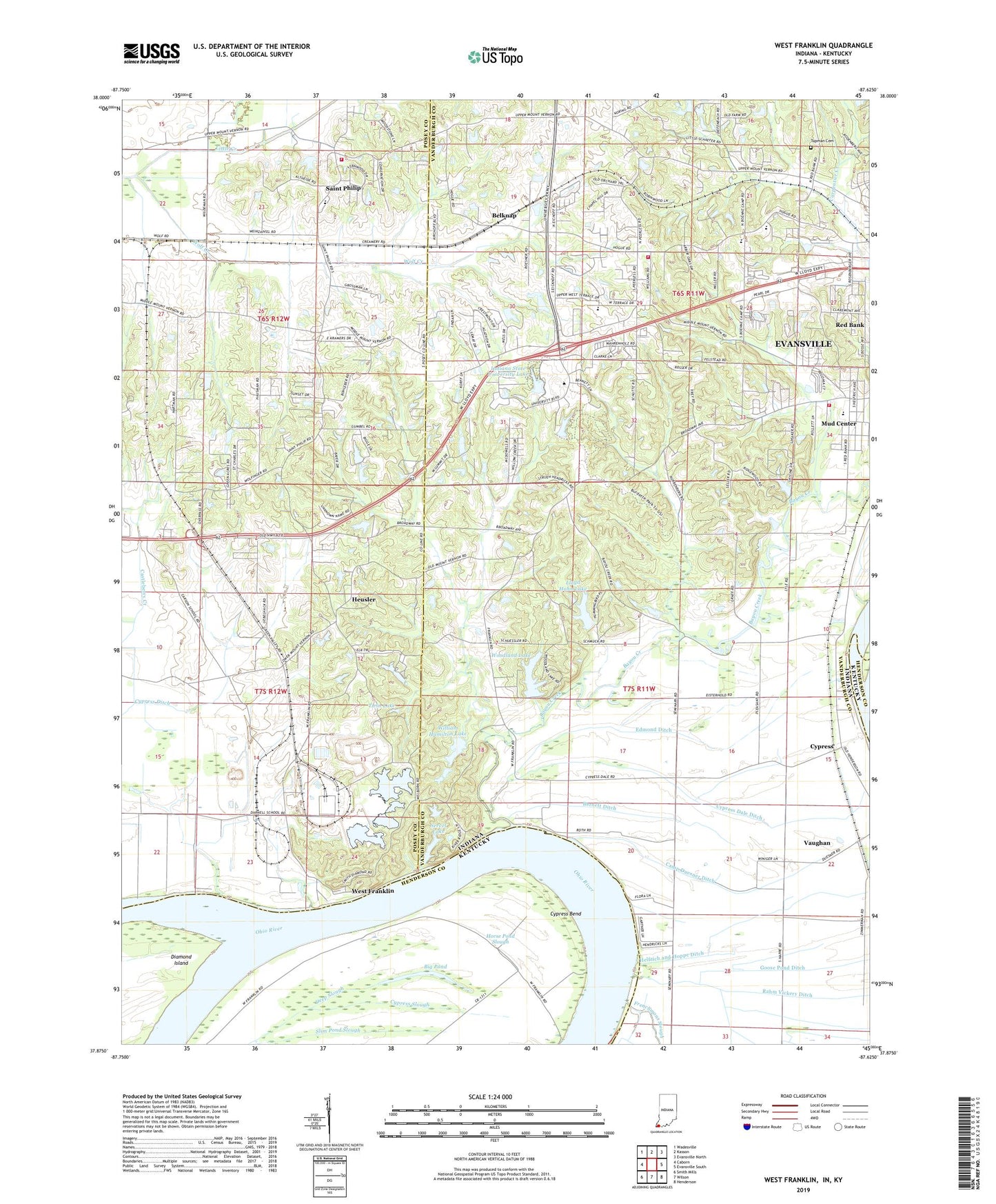 West Franklin Indiana US Topo Map Image