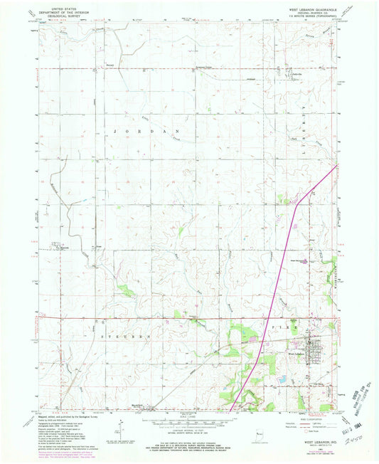 Classic USGS West Lebanon Indiana 7.5'x7.5' Topo Map Image