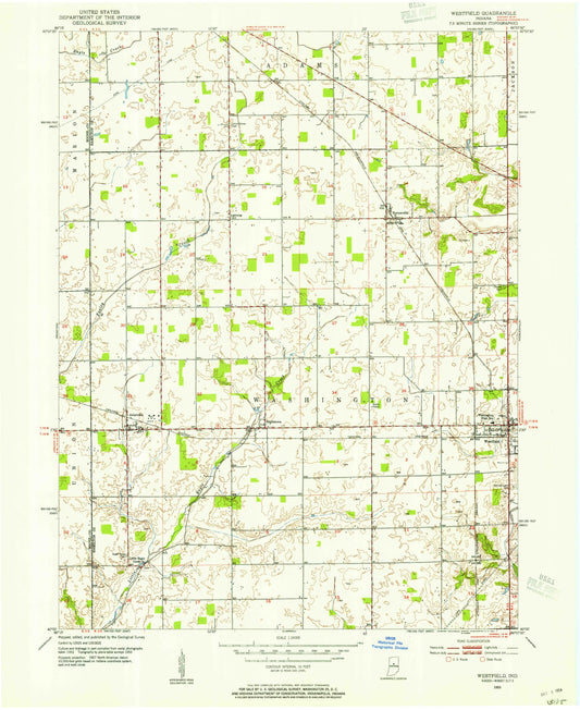 Classic USGS Westfield Indiana 7.5'x7.5' Topo Map Image