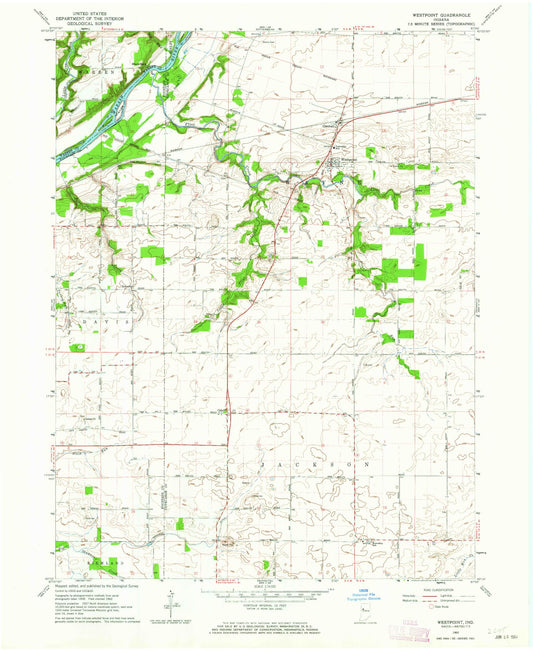 Classic USGS Westpoint Indiana 7.5'x7.5' Topo Map Image